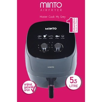 Miinto Master Cook M5 Airfryer 5.5 lt Tek Hazneli Izgara Yapan Led Ekranlı Yağsız Sıcak Hava Fritözü Gri