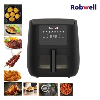 Robwell AS27 Airfryer 6 lt Tek Hazneli Izgara Yapan Led Ekranlı Yağsız Sıcak Hava Fritözü Siyah