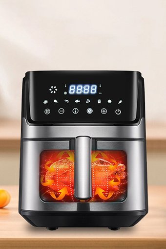 Robo H King Airfryer 6 lt Tek Hazneli Izgara Yapan Led Ekranlı Yağsız Sıcak Hava Fritözü Gri