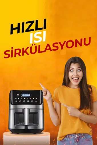 Robo H King Airfryer 6 lt Tek Hazneli Izgara Yapan Led Ekranlı Yağsız Sıcak Hava Fritözü Gri