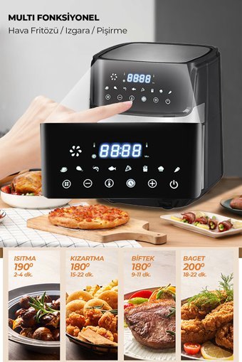 Robo H King Airfryer 6 lt Tek Hazneli Izgara Yapan Led Ekranlı Yağsız Sıcak Hava Fritözü Gri
