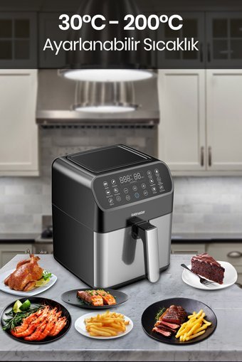 Goldmaster Doria 7 Airfryer 7 lt Tek Hazneli Izgara Yapan Yağsız Sıcak Hava Fritözü Siyah