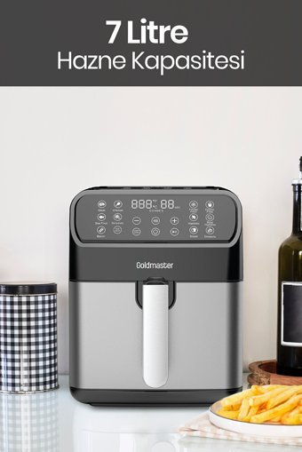 Goldmaster Doria 7 Airfryer 7 lt Tek Hazneli Izgara Yapan Yağsız Sıcak Hava Fritözü Siyah