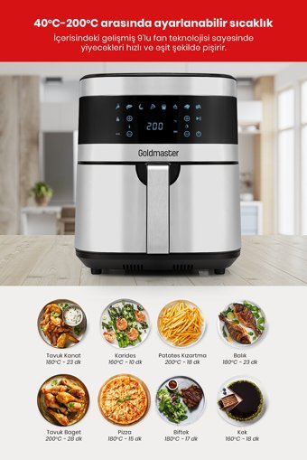 Goldmaster Airfryer 7 lt Tek Hazneli Izgara Yapan Sıcak Hava Fritözü Beyaz
