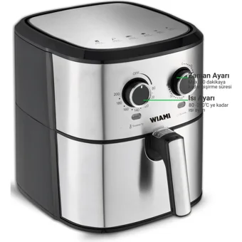 Wiami Retro Airfryer 6.5 lt Tek Hazneli Led Ekranlı Yağsız Sıcak Hava Fritözü İnox