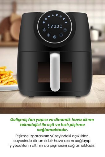 Goldmaster FreeFry Airfryer 5.7 lt Tek Hazneli Led Ekranlı Yağsız Sıcak Hava Fritözü Siyah