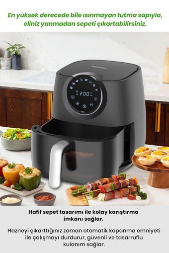 Goldmaster FreeFry Airfryer 5.7 lt Tek Hazneli Led Ekranlı Yağsız Sıcak Hava Fritözü Siyah