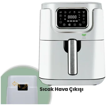 Wiami Airfryer 5 lt Tek Hazneli Izgara Yapan Led Ekranlı Yağsız Sıcak Hava Fritözü Beyaz