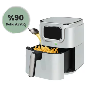 Wiami Airfryer 5 lt Tek Hazneli Izgara Yapan Led Ekranlı Yağsız Sıcak Hava Fritözü Beyaz