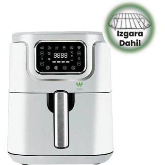 Wiami Airfryer 5 lt Tek Hazneli Izgara Yapan Led Ekranlı Yağsız Sıcak Hava Fritözü Beyaz