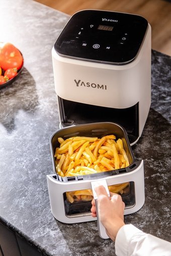 Yasomi Y35 Pro Airfryer 3.5 lt Tek Hazneli Izgara Yapan Led Ekranlı Yağsız Sıcak Hava Fritözü Beyaz