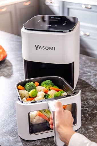 Yasomi Y35 Pro Airfryer 3.5 lt Tek Hazneli Izgara Yapan Led Ekranlı Yağsız Sıcak Hava Fritözü Beyaz