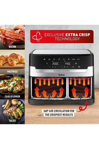 Tefal Easy Fry & Grill Premium Airfryer 8.3 lt İki Hazneli Led Ekranlı Yağsız Sıcak Hava Fritözü Gri