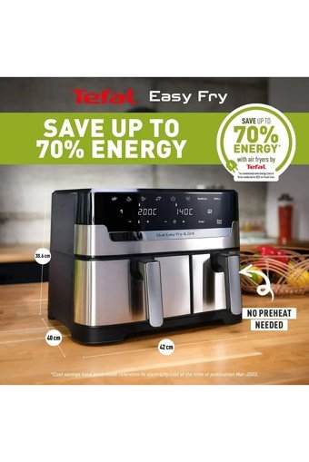 Tefal Easy Fry & Grill Premium Airfryer 8.3 lt İki Hazneli Led Ekranlı Yağsız Sıcak Hava Fritözü Gri