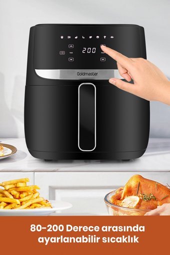 Goldmaster Stilo Airfryer 5.7 lt Tek Hazneli Led Ekranlı Yağsız Sıcak Hava Fritözü Siyah