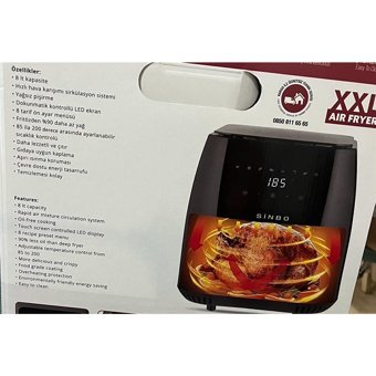 Sinbo SCO-5057 Airfryer 8 lt Tek Hazneli Led Ekranlı Yağsız Sıcak Hava Fritözü Siyah