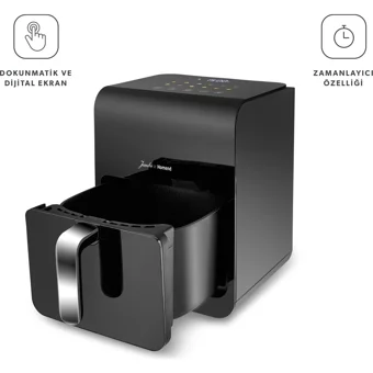Jumbo X Homend AirFryday 2507H Airfryer 6 lt Tek Hazneli Izgara Yapan Led Ekranlı Fritöz Siyah