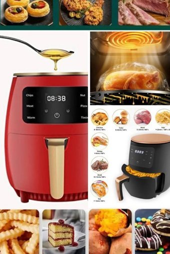 Utelips Airfryer 5 lt Tek Hazneli Izgara Yapan Yağsız Sıcak Hava Fritözü Kırmızı