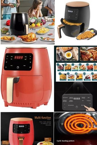 Utelips Airfryer 5 lt Tek Hazneli Izgara Yapan Yağsız Sıcak Hava Fritözü Kırmızı