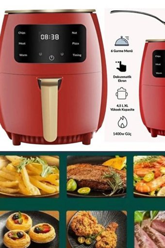 Utelips Airfryer 5 lt Tek Hazneli Izgara Yapan Yağsız Sıcak Hava Fritözü Kırmızı