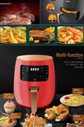Utelips Airfryer 5 lt Tek Hazneli Izgara Yapan Yağsız Sıcak Hava Fritözü Kırmızı