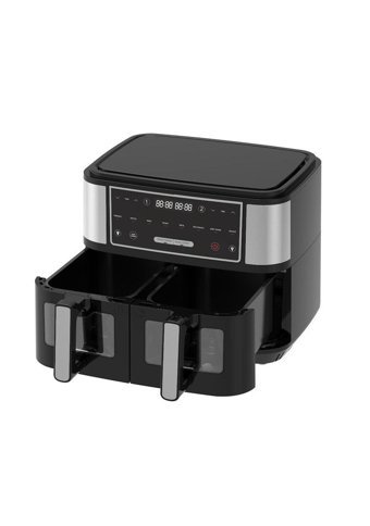 Hutt D10 Airfryer 9 lt İki Hazneli Izgara Yapan Led Ekranlı Yağsız Sıcak Hava Fritözü Siyah