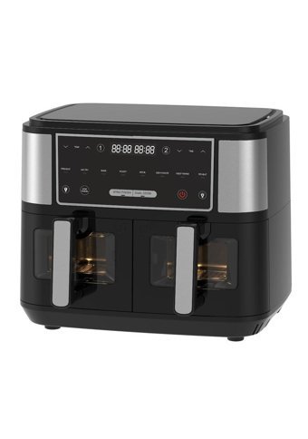 Hutt D10 Airfryer 9 lt İki Hazneli Izgara Yapan Led Ekranlı Yağsız Sıcak Hava Fritözü Siyah