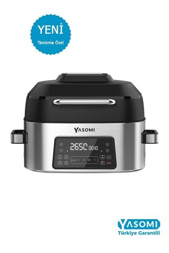 Yasomi Y75 Airfryer 6 lt Tek Hazneli Izgara Yapan Led Ekranlı Yağsız Sıcak Hava Fritözü İnox