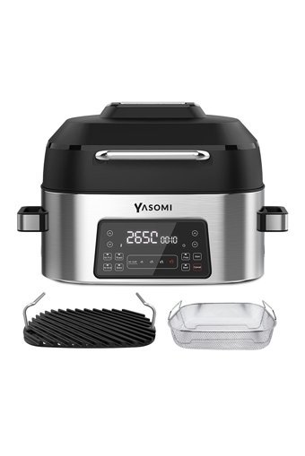 Yasomi Y75 Airfryer 6 lt Tek Hazneli Izgara Yapan Led Ekranlı Yağsız Sıcak Hava Fritözü İnox