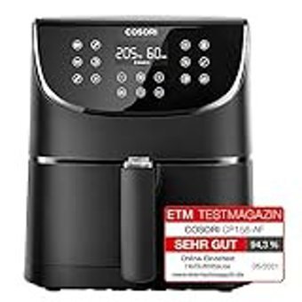 Cosori ‎CP158-AF Airfryer 5.5 lt Tek Hazneli Izgara Yapan Led Ekranlı Yağsız Sıcak Hava Fritözü Siyah