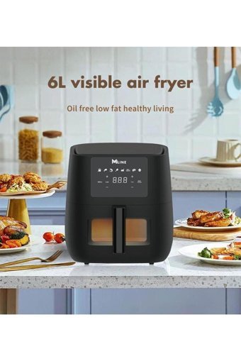 Miline AF6L04 Airfryer 6 lt Tek Hazneli Izgara Yapan Led Ekranlı Yağsız Sıcak Hava Fritözü Siyah