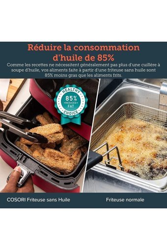 Cosori Premium Airfryer 5.5 lt Tek Hazneli Izgara Yapan Led Ekranlı Yağsız Sıcak Hava Fritözü Kırmızı