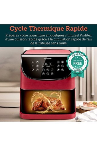 Cosori Premium Airfryer 5.5 lt Tek Hazneli Izgara Yapan Led Ekranlı Yağsız Sıcak Hava Fritözü Kırmızı