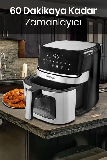 Goldmaster Vetto Airfryer 6 lt Tek Hazneli Led Ekranlı Yağsız Sıcak Hava Fritözü Siyah