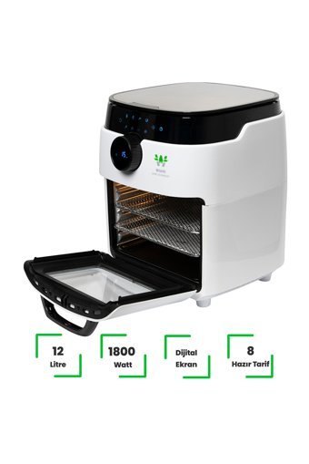 Wiami Oven Airfryer 12 lt Tek Hazneli Izgara Yapan Led Ekranlı Yağsız Sıcak Hava Fritözü Beyaz