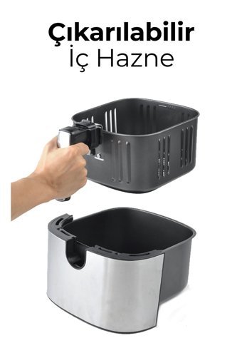 Lorenzo Lrz-1009 Airfryer 6.5 lt Tek Hazneli Led Ekranlı Yağsız Sıcak Hava Fritözü İnox