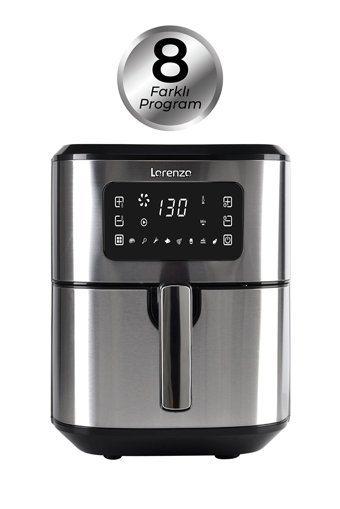 Lorenzo Lrz-1009 Airfryer 6.5 lt Tek Hazneli Led Ekranlı Yağsız Sıcak Hava Fritözü İnox