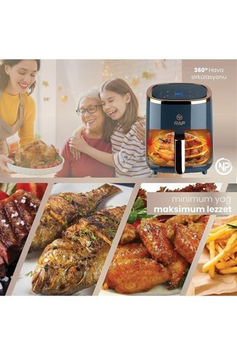 Npo RAF R5007 Airfryer 4 lt Tek Hazneli Izgara Yapan Led Ekranlı Yağsız Sıcak Hava Fritözü Lacivert