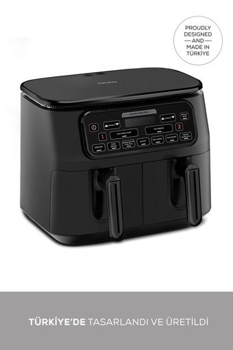 Karaca Air Pro Cook Duo Köz XXXL Airfryer 8 lt İki Hazneli Izgara Yapan Led Ekranlı Sıcak Hava Fritözü Siyah