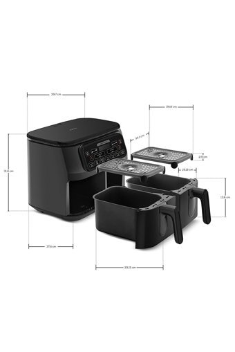 Karaca Air Pro Cook Duo Köz XXXL Airfryer 8 lt İki Hazneli Izgara Yapan Led Ekranlı Sıcak Hava Fritözü Siyah