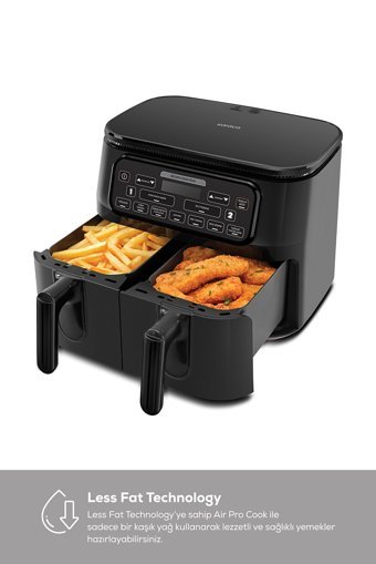 Karaca Air Pro Cook Duo Köz XXXL Airfryer 8 lt İki Hazneli Izgara Yapan Led Ekranlı Sıcak Hava Fritözü Siyah