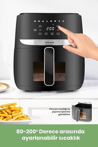 Goldmaster Bella Airfryer 5.7 lt Tek Hazneli Izgara Yapan Yağsız Sıcak Hava Fritözü Siyah