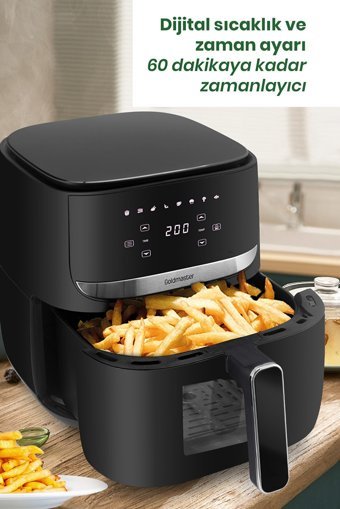 Goldmaster Bella Airfryer 5.7 lt Tek Hazneli Izgara Yapan Yağsız Sıcak Hava Fritözü Siyah