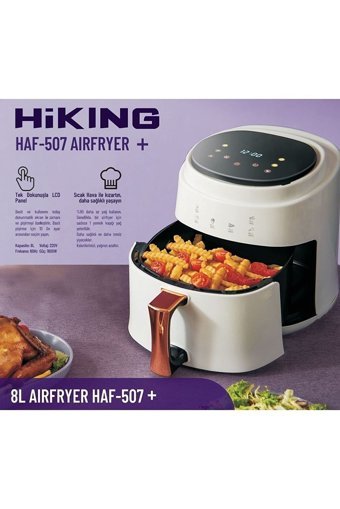 Hiking HAF-507 Airfryer 8 lt Tek Hazneli Led Ekranlı Yağsız Sıcak Hava Fritözü Beyaz