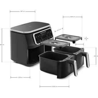Karaca Air Pro Cook Duo Tandır XXXL Airfryer 8 lt İki Hazneli Izgara Yapan Led Ekranlı Sıcak Hava Fritözü Siyah