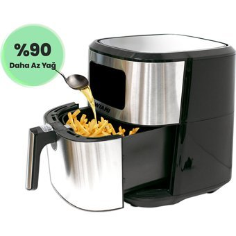 Wiami Airfryer 6.5 lt Tek Hazneli Izgara Yapan Led Ekranlı Yağsız Sıcak Hava Fritözü İnox