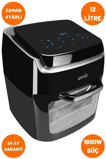 Umie AF12 Airfryer Tek Hazneli Izgara Yapan Led Ekranlı Sıcak Hava Fritözü Siyah