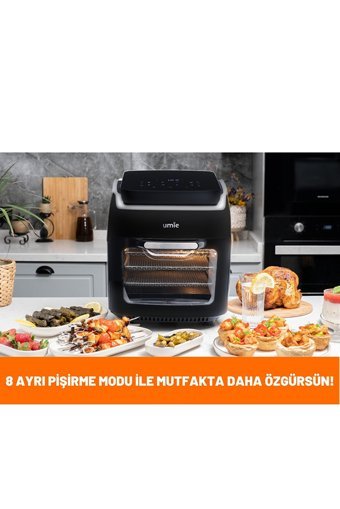 Umie AF12 Airfryer Tek Hazneli Izgara Yapan Led Ekranlı Sıcak Hava Fritözü Siyah