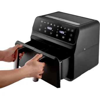 Karaca XXXL Airfryer 8 lt İki Hazneli Led Ekranlı Yağsız Sıcak Hava Fritözü Siyah