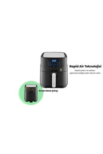 Wiami Airfryer 4.5 lt Tek Hazneli Led Ekranlı Yağsız Sıcak Hava Fritözü Siyah